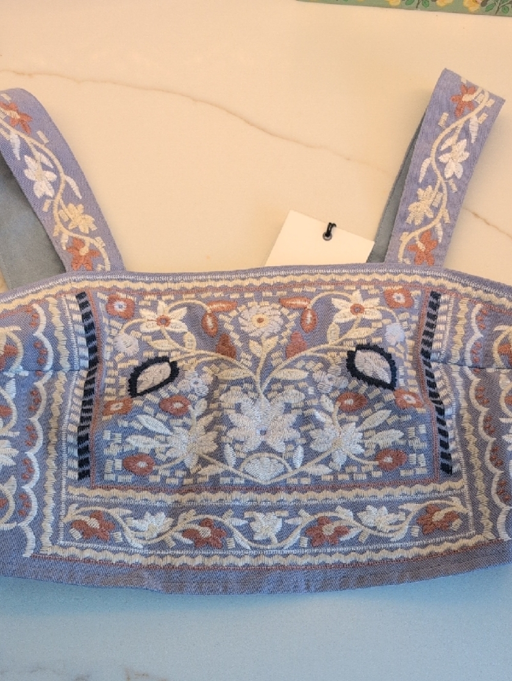 Embroidered Square-Neck Crop Top - Light Blue - Picture 4 of 5